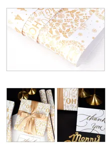 Vista dettagliata della carta da regalo di Natale bianca e dorata premium in rotoli