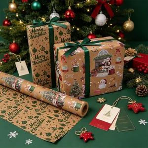 Festliche Weihnachtsgeschenkpapierrollen aus Kraftpapier für DIY-Urlaubsverpackungen und Basteln