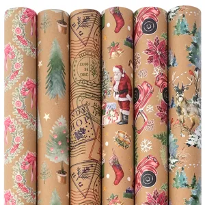 Vintage Weihnachts-Geschenkpapierrollen aus Kraftpapier mit Weihnachtsmann-Motiven