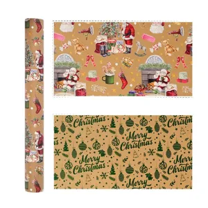 Weihnachtsgeschenkpapier-Rolle aus Kraftpapier mit Weihnachtsmann- und Weihnachts-Mustern