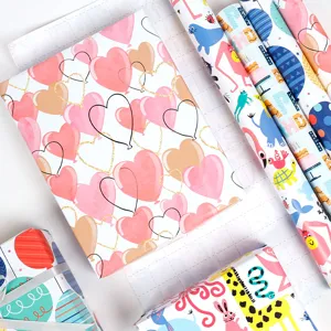 Large roll cute cartoon animals and heart pattern birthday gift wrapping paper