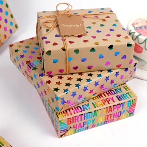 Rollo de Papel de Regalo Kraft Estampado en Caliente Arcoíris para Cumpleaños San Valentino Corazón Estrella Rayas Lunares
