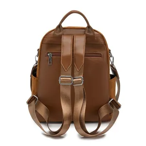 Fashionable brown women's backpack shown from the back with adjustable shoulder straps