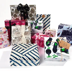 Assorted gift wrapping paper set with golf, rose, and stripe patterns for holidays