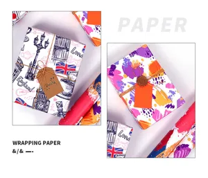 Detailansicht von buntem abstraktem und London-Geschenkpapier auf Geschenkboxen
