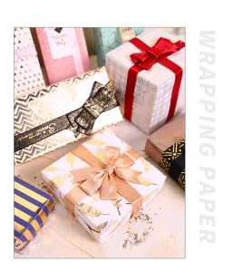 Detail von Luxus-Geschenkpapier mit Goldprägung und verschiedenen eleganten Mustern