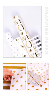 Dettaglio della carta da regalo in lamina d'oro con pois e fenicotteri