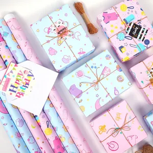 Cartoon Baby Gift Wrapping Paper For Boys Girls Birthday Party Favor Coated Paper Gift Wrap Sheet Newborn Celebration
