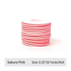Detailed macro view of cherry blossom pink faux suede cord for gift wrapping 20 yards