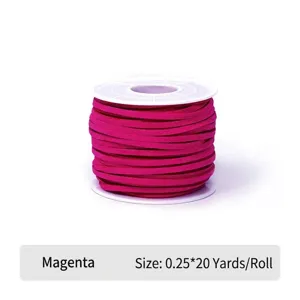 Detailed view of hot pink faux suede cord spool for gift wrapping