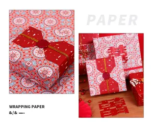 Detail van rood cadeaupapier in Chinese stijl met ingewikkelde mandala-patronen