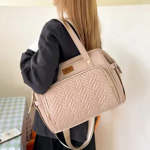 Große multifunktionale Wickeltasche mit gewebtem Muster für stilvolle Mütter