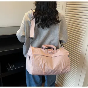 Pink lightweight travel bag for women, large capacity gym duffle back view