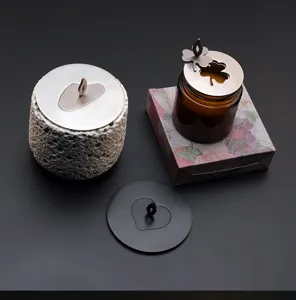 Stainless steel candle topper lids with clover and heart motifs for dust protection