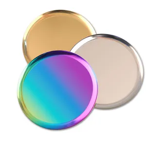 Plateaux ronds en acier inoxydable galvanisés en or, argent et finition arc-en-ciel