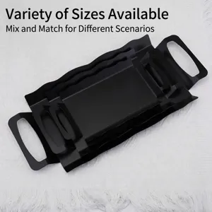 Modernes 3er-Set schwarze rechteckige Serviertabletts aus Edelstahl mit Doppelgriffen
