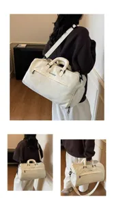 Weiß strukturierte Reisetasche mit Schultergurt, große Fitness Sporttasche für Damen und Herren.