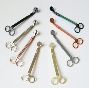 Set of colorful stainless steel candle wick trimmers in multiple metallic finishes