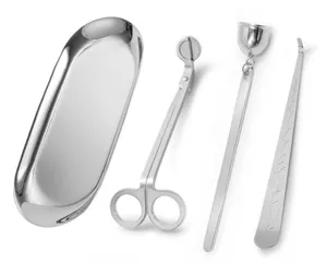 Set accessori per candele in acciaio inox con taglia stoppino, spegni fiamma e vassoio