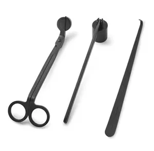 Juego de herramientas para velas en acero negro mate con cortamechas, apagador y gancho