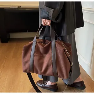 Grande borsa da viaggio vintage in pelle scamosciata marrone per pendolari e tempo libero
