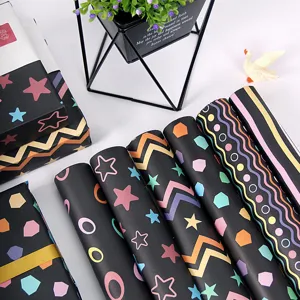 Papier Cadeau Noir Motifs Géométriques Étoiles Vagues Pois Pour Anniversaire Saint-Valentin Cadeau Homme Papier Bricolage