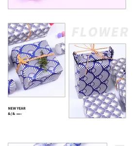 Detalle de papel de regalo con patrón de abanico japonés en azul y blanco elegante.