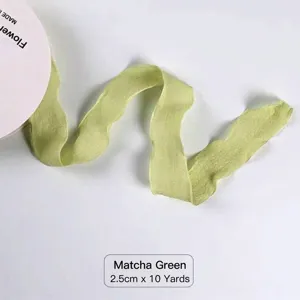 Matcha green wavy fish tail gauze ribbon for flower and gift packaging, 2.5cm width