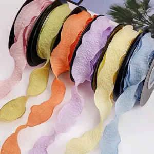 Fishtail Gauze Pleated Ribbon Chiffon Seersucker Wavy Lace Ribbon For Flower Cake Gift Wrapping Romantic Floral Packaging Ribbon