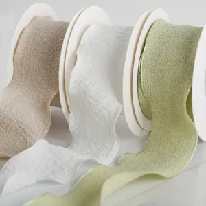 4cm wide wrinkled crepe chiffon ribbon in assorted pastel colors for floral packaging