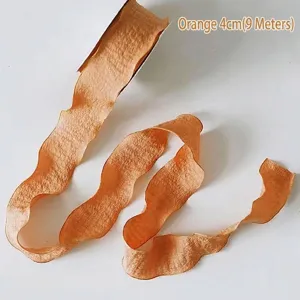 4cm wide Orange wrinkled chiffon fishtail ribbon for floral gift and bouquet wrapping