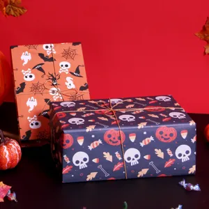 Halloween inpakpapier set met vintage pompoen- en schedelpatronen voor feestelijke decoratie