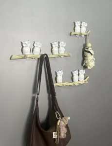 Creative owl tree branch wall hooks for entryway coat and key hanging home decor