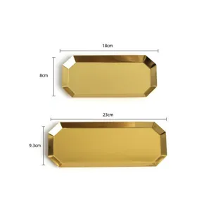 Zweiteiliges Set goldener achteckiger Edelstahltabletts mit Größenangaben 18cm und 23cm