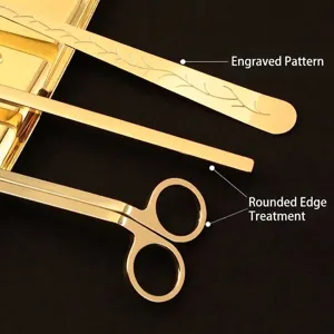 Luxury gold stainless steel candle care tool set with elegant engraved design details