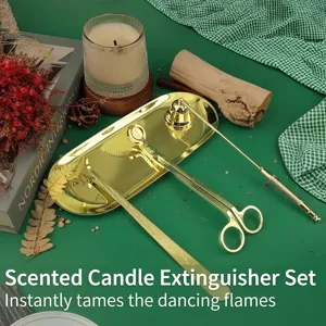 Set di Accessori per Candele in Acciaio Inossidabile Con Tagliastoppino Spegnicandela Gancio per Stoppino e Vassoio Portaoggetti Ellittico Kit per la Cura delle Candele Oro Argento Nero