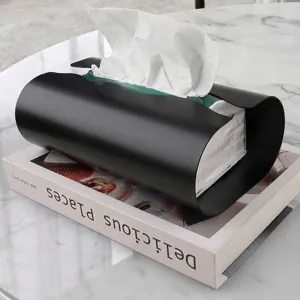 Boîte à mouchoirs moderne en acier inoxydable noir avec design minimaliste intégré