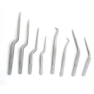 Set of 8 stainless steel gun-shaped and knee-shaped precision medical tweezers tools