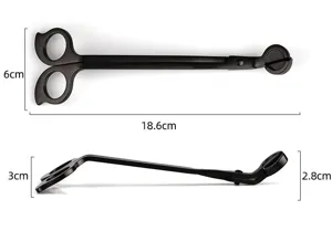 Coupe-mèche de bougie en acier inoxydable noir mat avec dimensions précises de longueur et hauteur