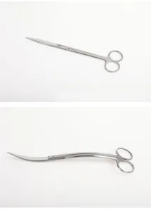 Professional straight and curved stainless steel scissors for aquatic plant maintenance.