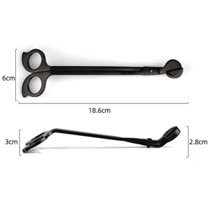 Ciseaux coupe-mèche de bougie noirs en acier inoxydable avec dimensions de 18,6 cm