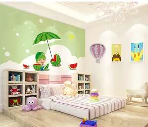 Wooden hot air balloon wall decor night light in a cozy children's bedroom detail