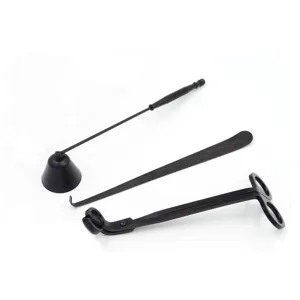 Kit per la cura delle candele in acciaio nero con taglia stoppino e spegnicandela