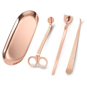 Set per la cura delle candele in 4 pezzi in acciaio inossidabile oro rosa con taglia stoppino