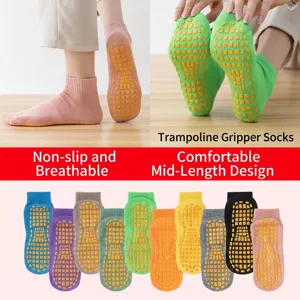 Unisex Non-slip Trampoline Socks Mid-calf Yoga Floor Socks With PVC Grips For Adults And Kids Professional Sports Socks