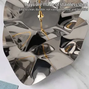High-quality stainless steel 3-tier fruit and dessert tray with elegant wavy design