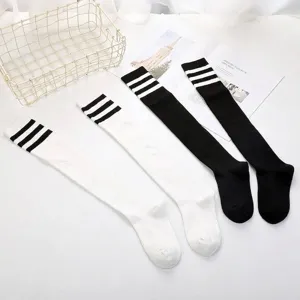 Schwarz-weiß gestreifte Overknee-Socken für Kinder und Mädchen für den Schulalltag