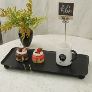 Minimalist Iron Rectangular Decorative Tray with Ball Feet Matte Black Serving Tray for Hotel Restaurant Dessert Display Home Organization