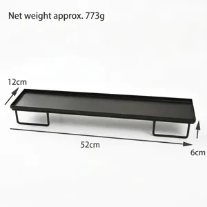 Dimensiones detalladas de la bandeja rectangular larga de acrílico negro