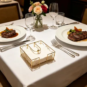 Nordic gold iron napkin holder, metal desktop tissue dispenser for restaurant table storage.